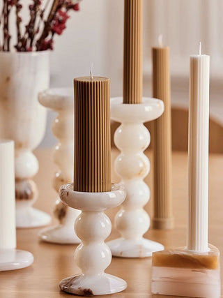 Sculpted Jade Candle Holder-Neutral Decor