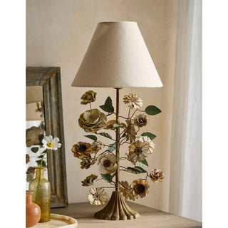 Sculpted Metal Floral Table Lamp-Neutral Decor