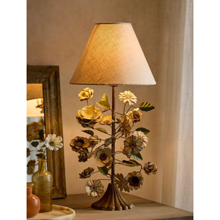 Sculpted Metal Floral Table Lamp-Neutral Decor