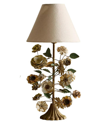 Sculpted Metal Floral Table Lamp-Neutral Decor