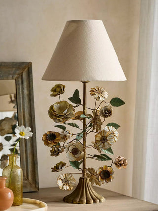 Sculpted Metal Floral Table Lamp-Neutral Decor