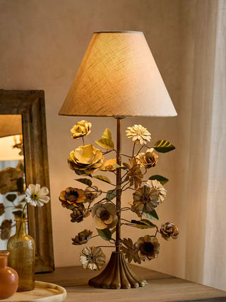 Sculpted Metal Floral Table Lamp-Neutral Decor