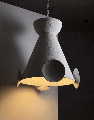 Sculptural Plaster Cone Pendant Lamp-Neutral Decor