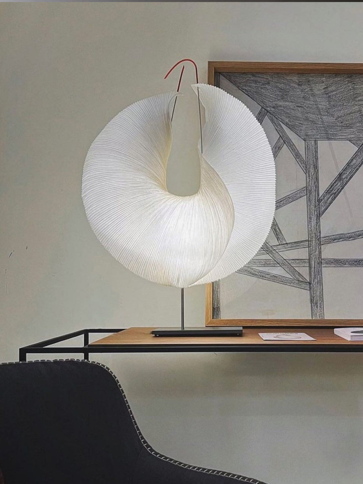 Sculptural Pleated Paper Lamp-Neutral Decor
