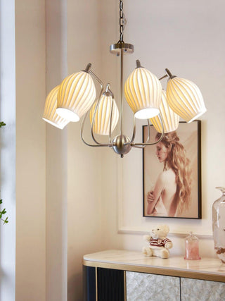 Lustra Lustre en Céramique Canneleur Sculptural en Verre Élégant