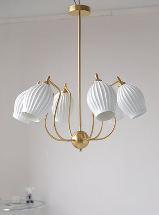Lustra Lustre en Céramique Canneleur Sculptural en Verre Élégant