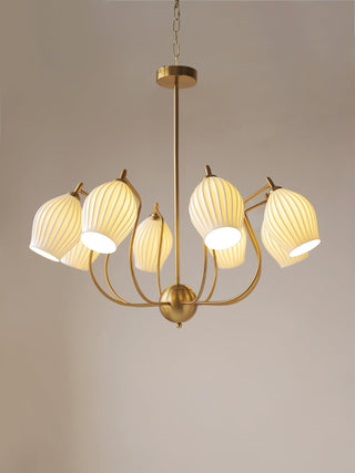 Lustra Lustre en Céramique Canneleur Sculptural en Verre Élégant