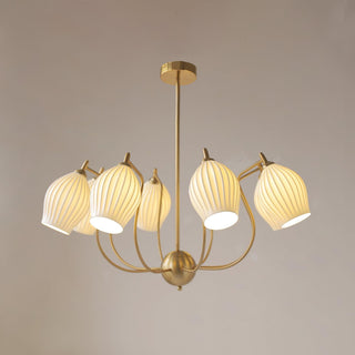 Lustra Lustre en Céramique Canneleur Sculptural en Verre Élégant