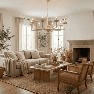 Sculptural Plaster Candelabra Chandelier-Neutral Decor