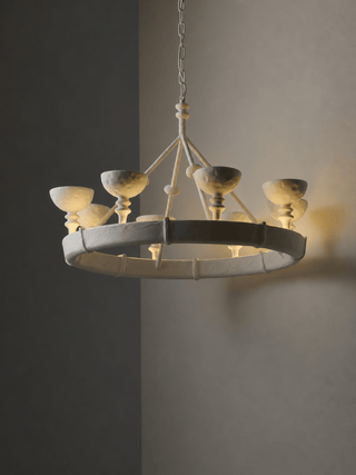 Sculptural Plaster Chalice Chandelier-Neutral Decor