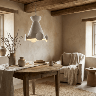 Sculptural Plaster Cone Pendant Lamp-Neutral Decor