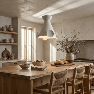 Sculptural Plaster Cone Pendant Lamp-Neutral Decor