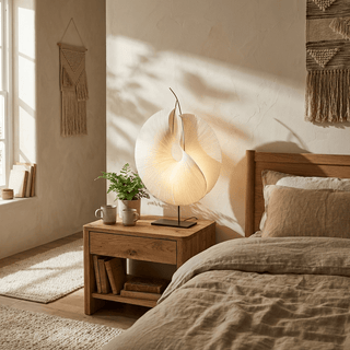 Sculptural Pleated Paper Lamp-Neutral Decor