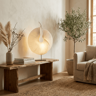 Sculptural Pleated Paper Lamp-Neutral Decor