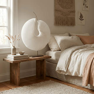 Sculptural Pleated Paper Lamp-Neutral Decor
