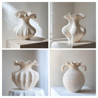 Sculptural Sand Texture Ivory Vase-Neutral Decor