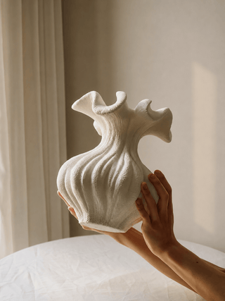 Sculptural Sand Texture Ivory Vase-Neutral Decor