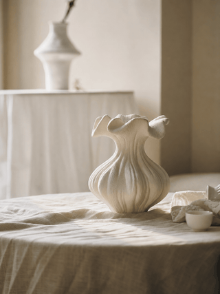Sculptural Sand Texture Ivory Vase-Neutral Decor