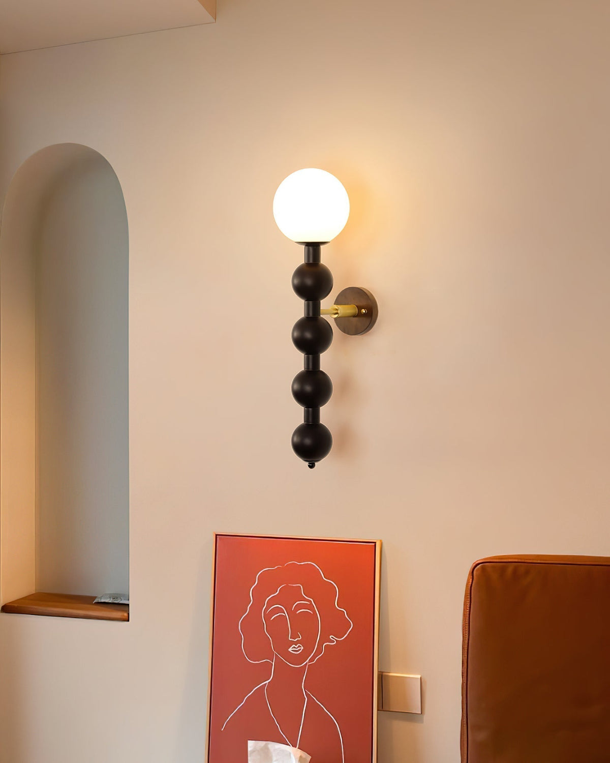 Wall Lamp Gourd in Metal Wood and Glass Modern Style-Neutral Decor