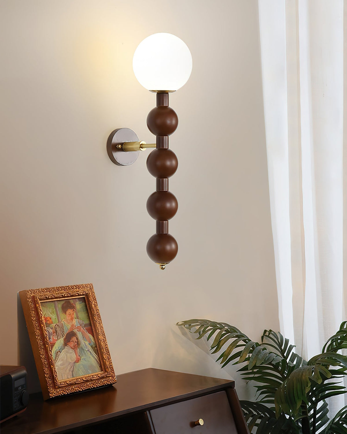 Wall Lamp Gourd in Metal Wood and Glass Modern Style-Neutral Decor