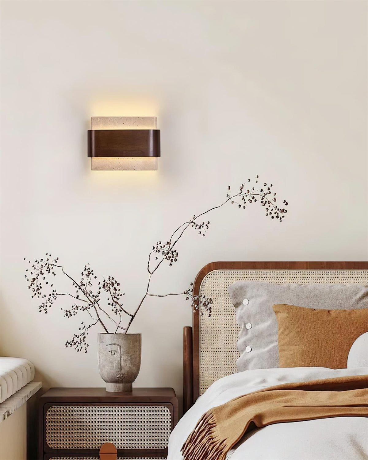 Niv Lampe Murale Arc Fini Bois Travertin-Cielum