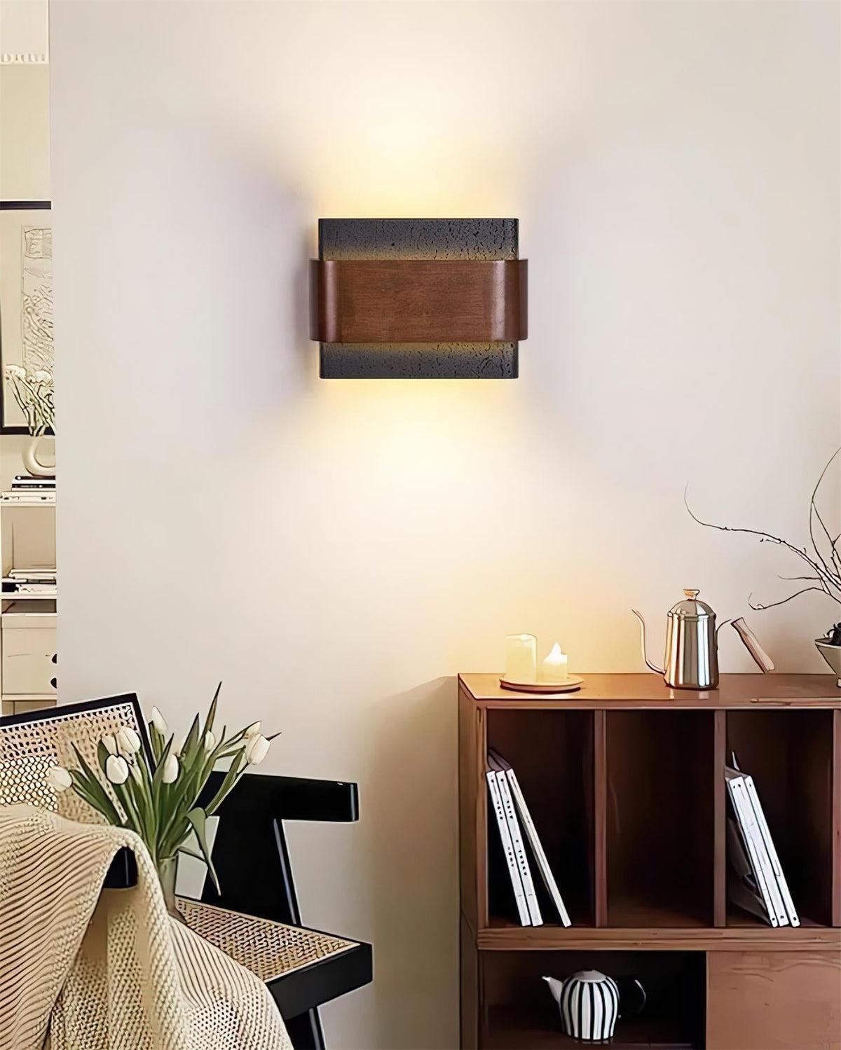 Niv Lampe Murale Arc Fini Bois Travertin-Cielum