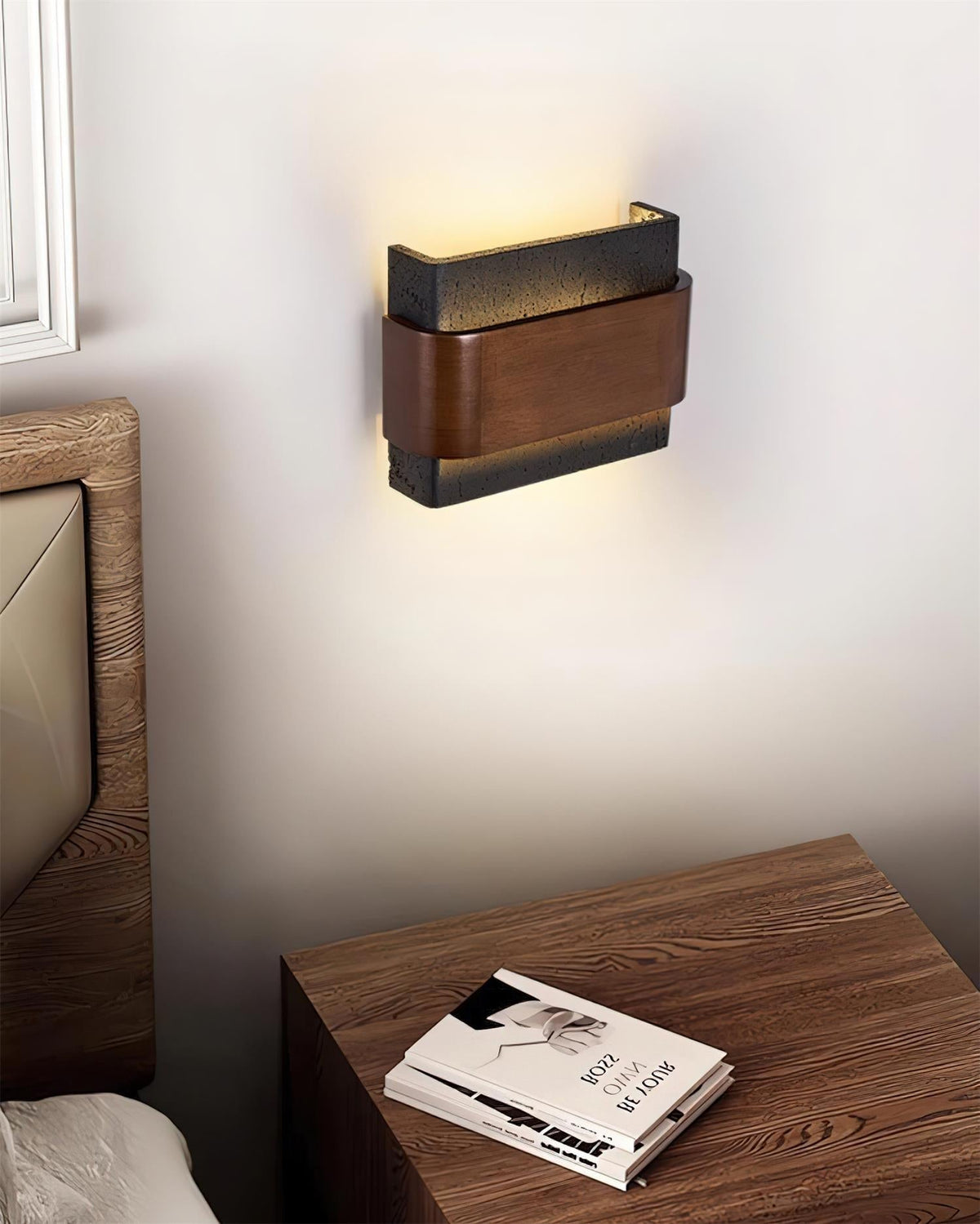 Niv Lampe Murale Arc Fini Bois Travertin-Cielum