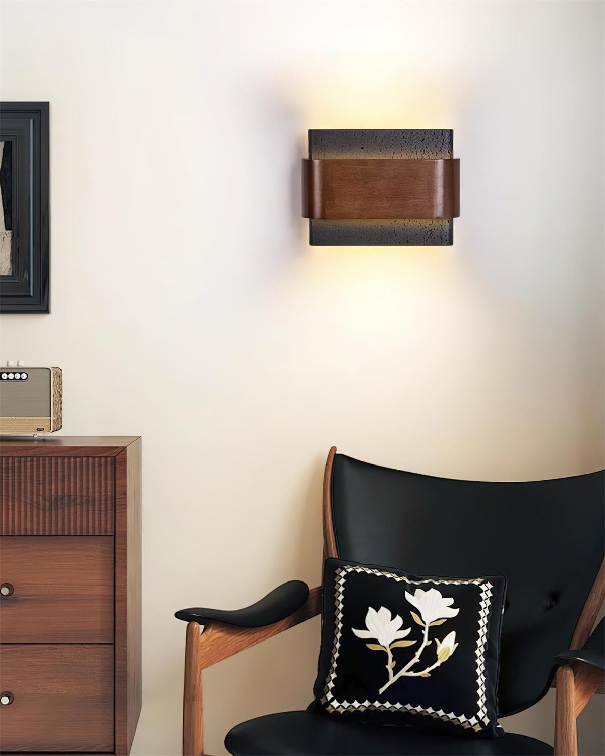 Niv Lampe Murale Arc Fini Bois Travertin-Cielum