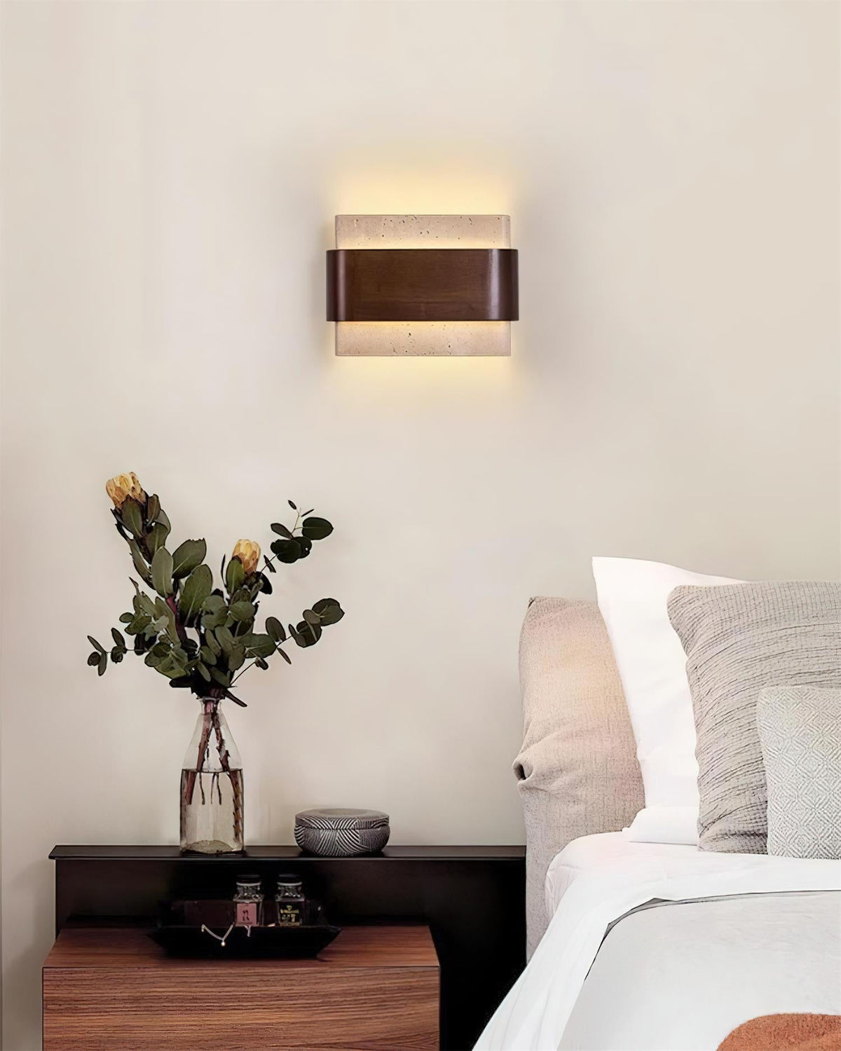 Niv Lampe Murale Arc Fini Bois Travertin-Cielum