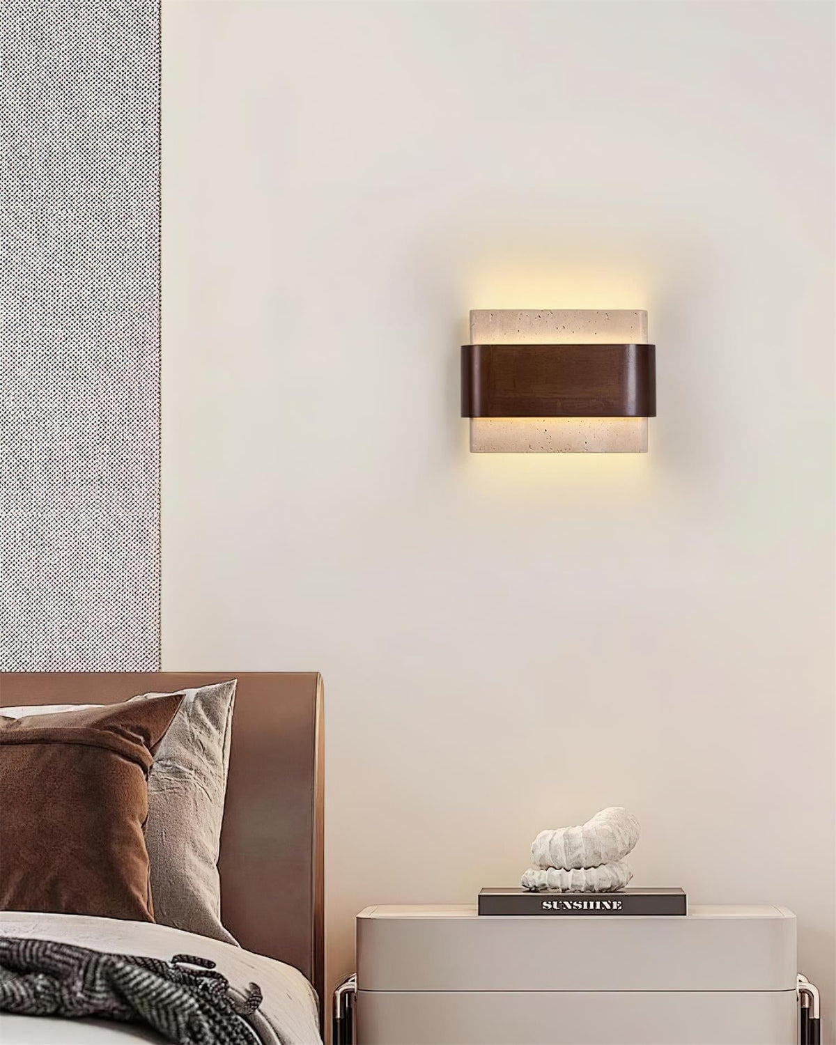 Niv Lampe Murale Arc Fini Bois Travertin-Cielum