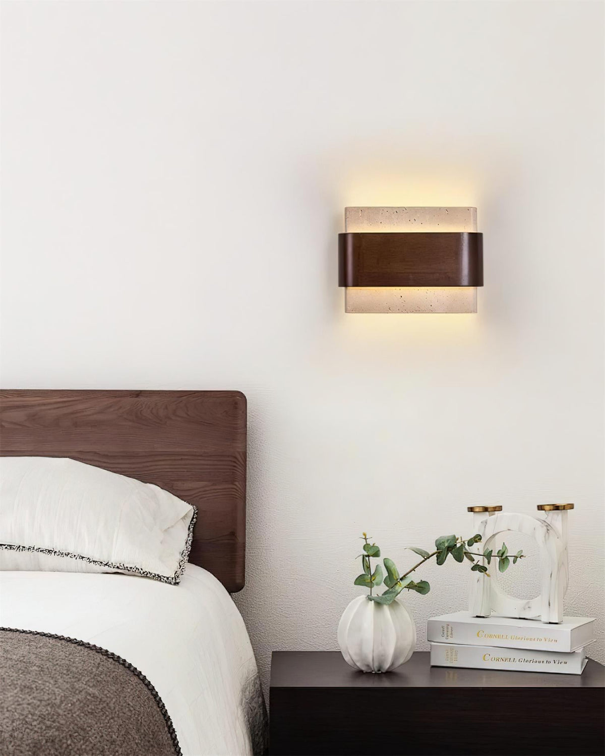 Niv Lampe Murale Arc Fini Bois Travertin-Cielum
