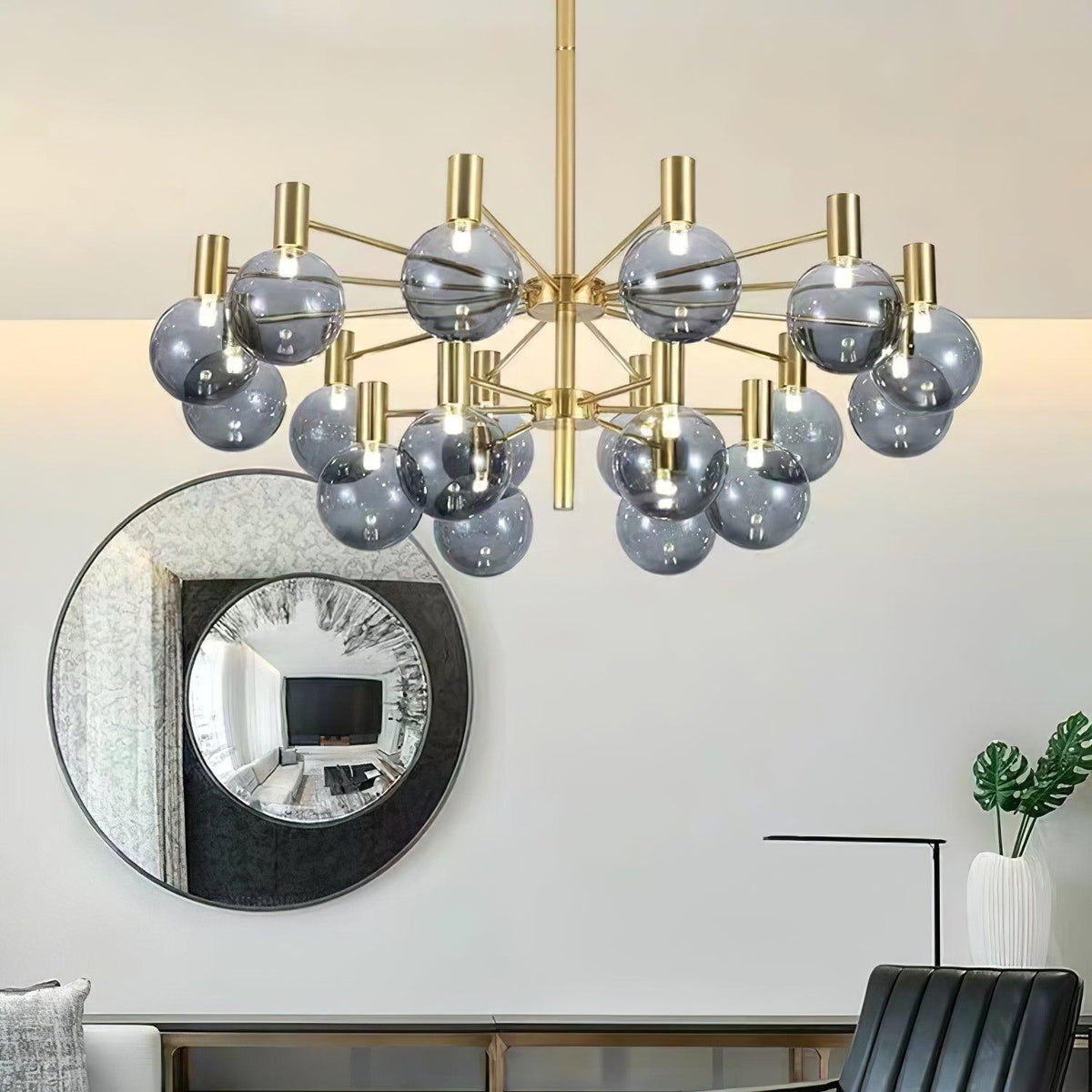 Bastena Lustre Globe En Verre Cadre Doré Moderne
