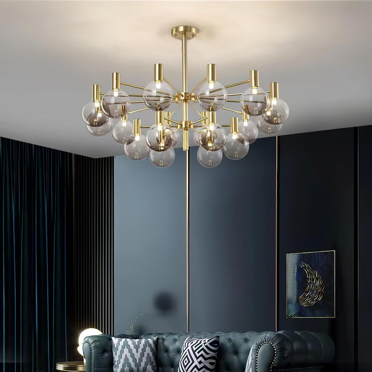 Bastena Lustre Globe En Verre Cadre Doré Moderne