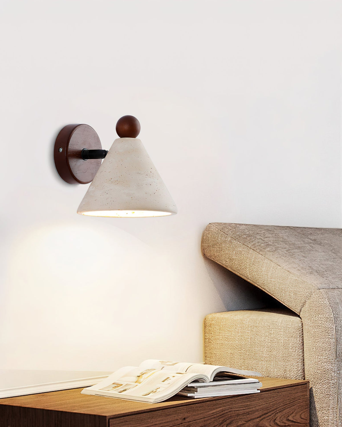 Front view of the cone-shaped travertine shade.