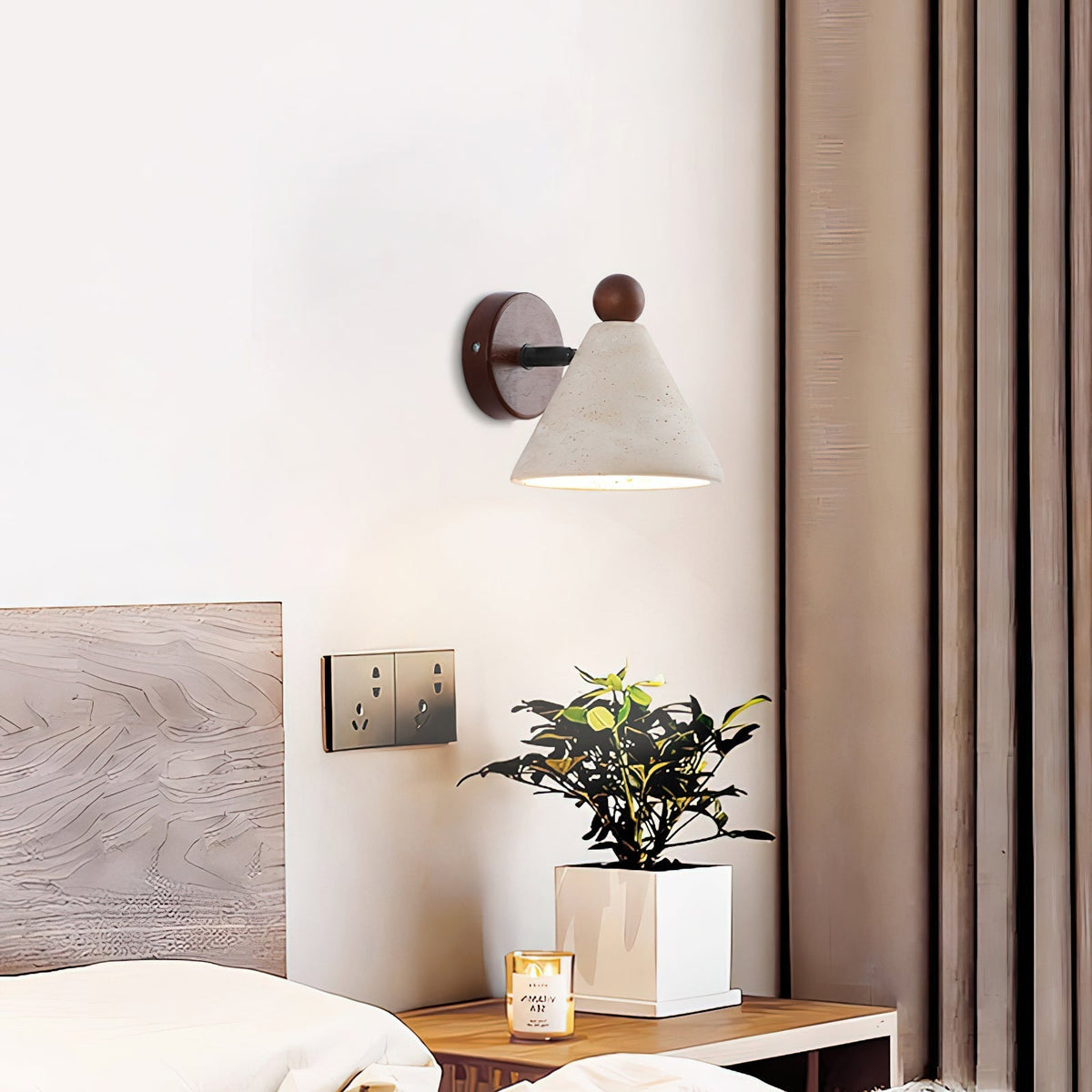 Close-up of the natural travertine stone shade, highlighting its pitted texture.