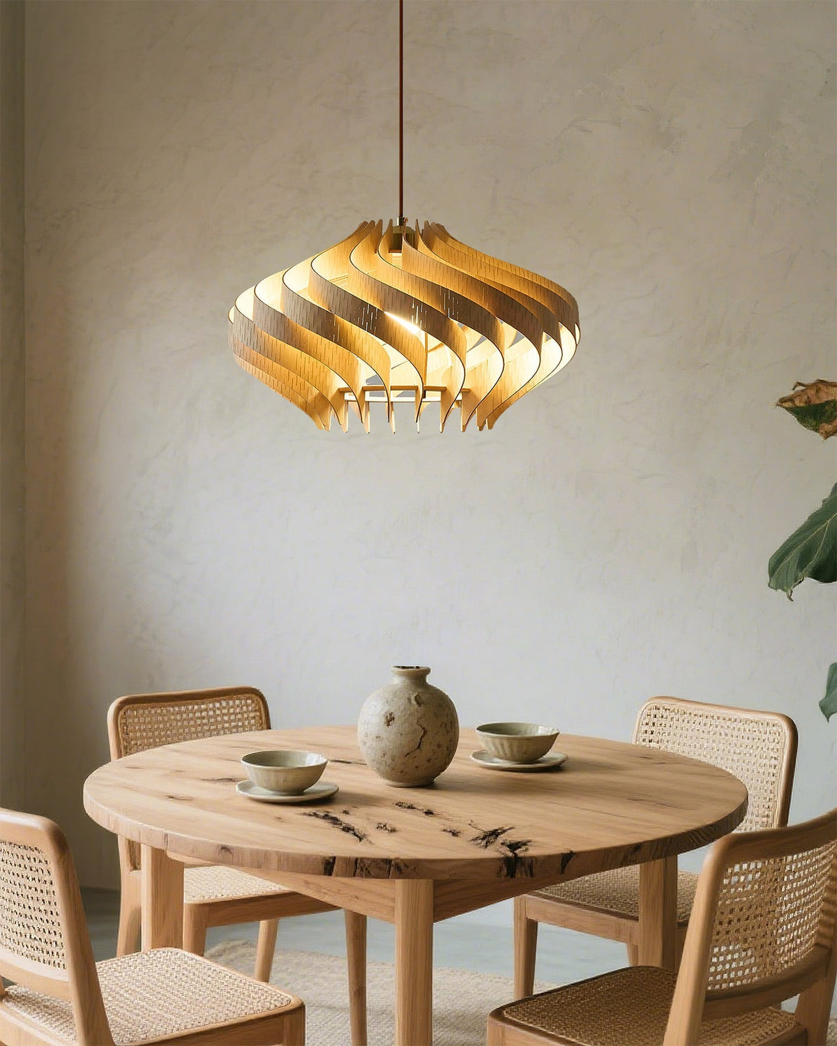 Serentia Pendant Light in a rich walnut color finish.