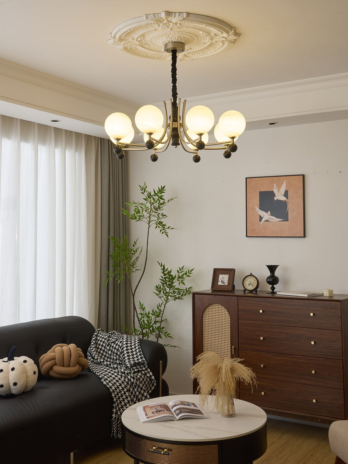 Serenus Lustre Traditionnel Sphérique en Bois