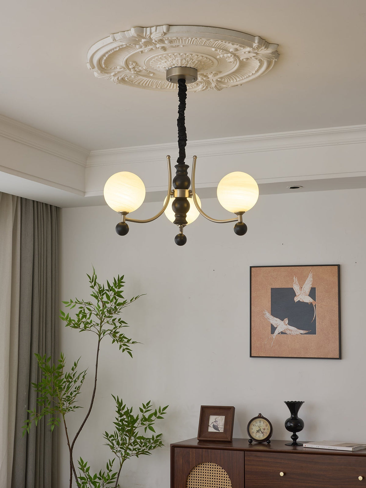 Serenus Lustre Traditionnel Sphérique en Bois