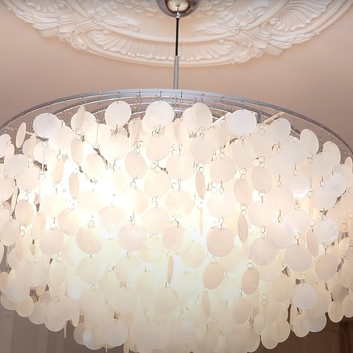 Delene Suspension Lampe Anneau Rond en Coquillage