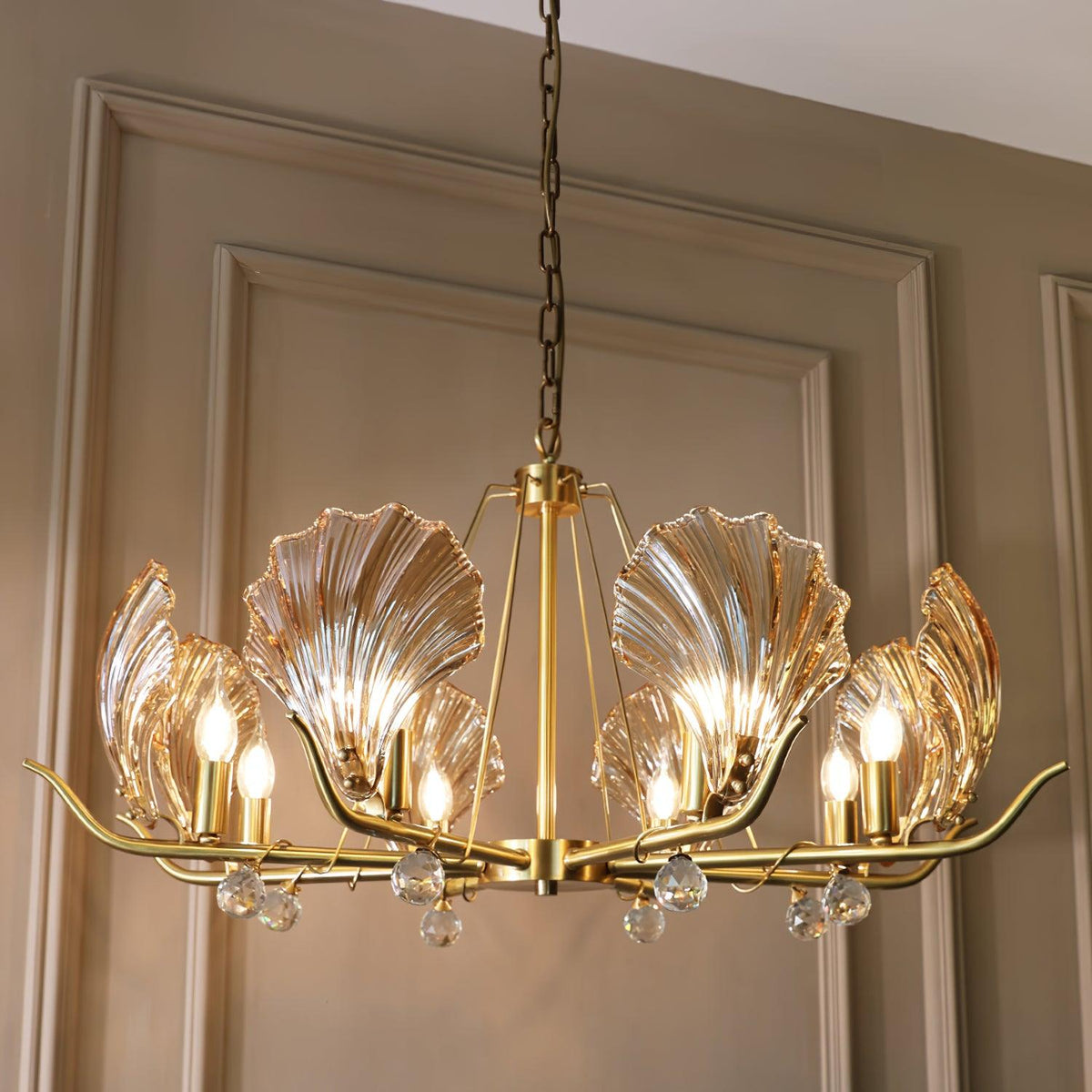 Veyrona Lustre Coquillage Cristal Feuille Cuivre