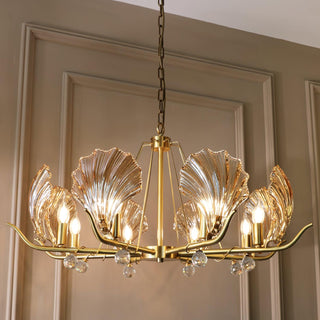 Lustra Lustre Coquillage Cristal Feuille Cuivre