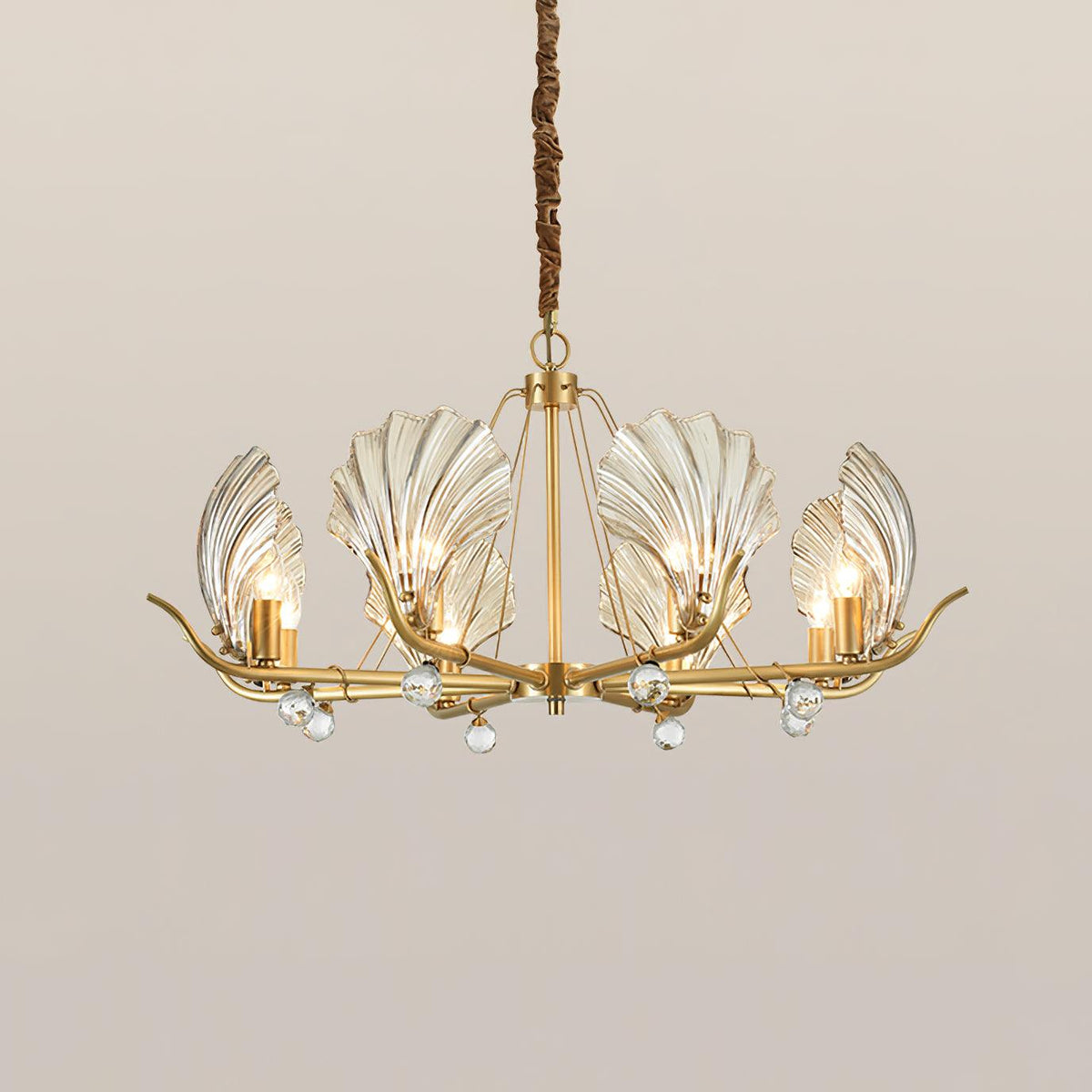 Veyrona Lustre Coquillage Cristal Feuille Cuivre