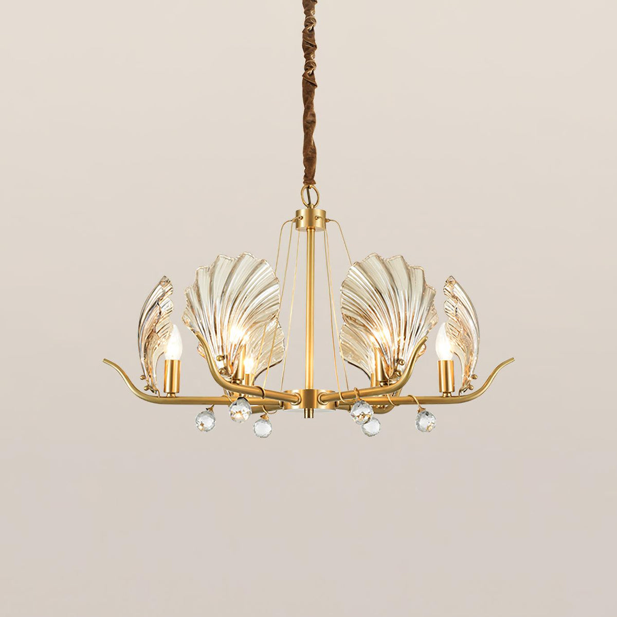 Veyrona Lustre Coquillage Cristal Feuille Cuivre