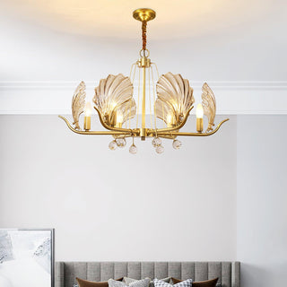Lustra Lustre Coquillage Cristal Feuille Cuivre