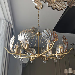 Lustra Lustre Coquillage Cristal Feuille Cuivre