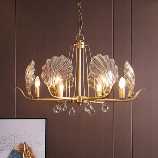 Lustra Lustre Coquillage Cristal Feuille Cuivre