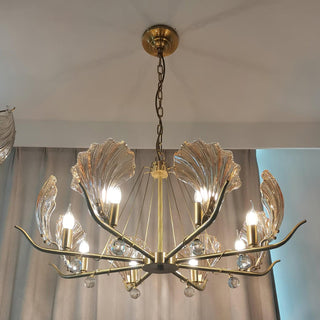 Lustra Lustre Coquillage Cristal Feuille Cuivre