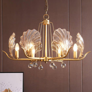 Lustra Lustre Coquillage Cristal Feuille Cuivre