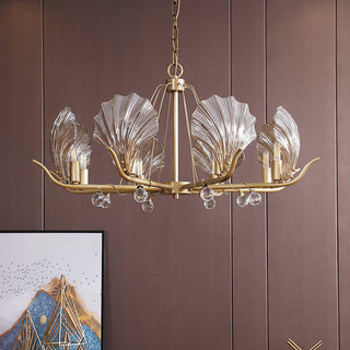 Lustra Lustre Coquillage Cristal Feuille Cuivre