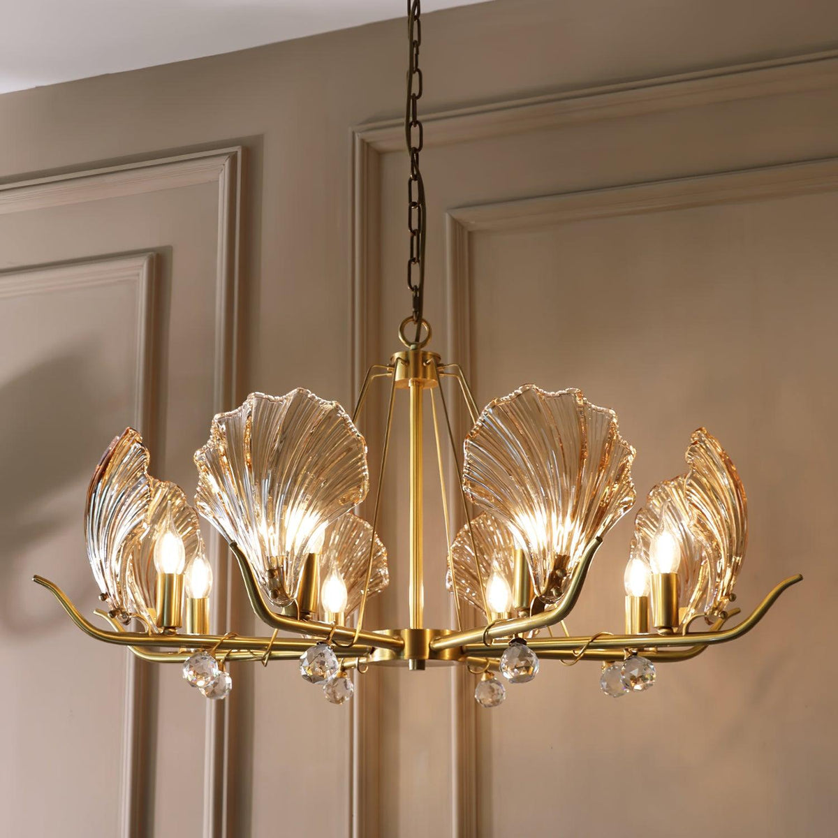 Veyrona Lustre Coquillage Cristal Feuille Cuivre